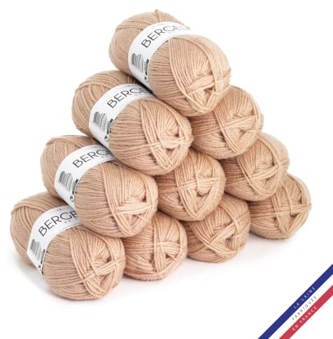 Bergère de France - BARISIENNE, Wolle set zum stricken und häkeln (10 x 50g) - 100% Acryl - 4 mm - Sehr weicher Rundfaden - Beige (CAMEE)