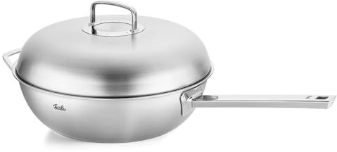 Fissler Original-Profi Collection/Edelstahl-Wokpfanne (Ø 32 cm - 6,4 L) inkl. Metall-Deckel, 5-lagiges Premium-Mehrschichtmaterial optimale Hitzeverteilung – Induktionsgeeignet