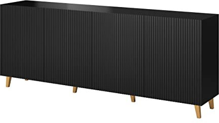 Furniture24 Kommode Pafos 200 cm Sideboard Schrank 4 türiger Wohnzimmerschrank (Schwarz)