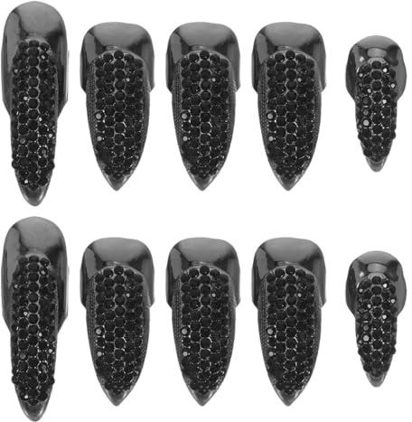 SEWACC 10Pcs Halloween- Krallen, 3 Größen Alloy Gothic Punk Stil Fake Gebogene Nägel Ring Set, Halloween Kostümklauen, Krallennagelring mit Strasssteinen für Cosplay Party