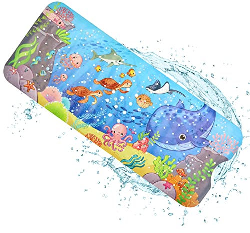 JOPHEK Tappetino Doccia Antiscivolo, 100x40 cm Tappeto Antiscivolo Vasca, Balena dei cartoni animati, con 200 Ventose, Senza BPA, Resistente alla Muffa e Lavabile in Lavatrice