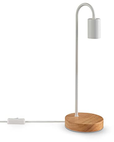 Paco Home Tischlampe Nachttischlampe Schreibtisch E14 Stehlampe Minimalistisch Skandinavisch E27 Büro Holz Fuß, Lampenart:Tischleuchte, Farbe:Weiß