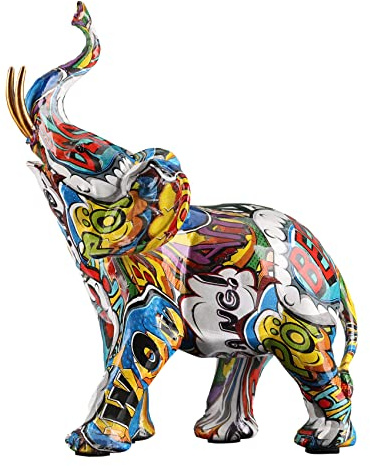 Abstrakte Elefanten-Dekor, Graffiti, blauer Elefant, Kunstharz, Elefantenstatue, geeignet für Raumdekoration im Wohnzimmer, Schlafzimmer, Büro