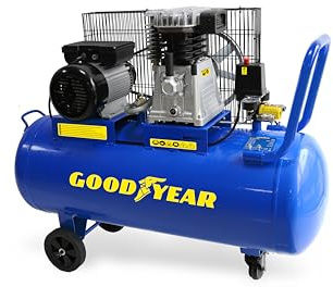 Goodyear - Compresor de Aire 100L 3 CV 2250W 10 Bar, Motor a Correa, 320 L/min, Valvula de Seguridad Antoretorno, Ideal para Talleres y Uso Profesional