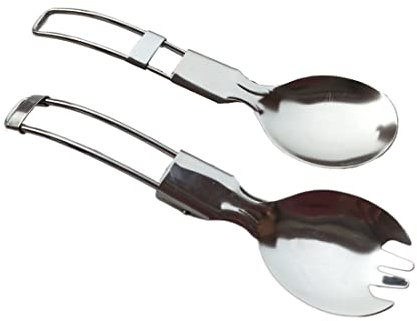 Stainless Steel Portable Folding Spoon Spork Flatware, Picnic Cutlery Set for Camping Hiking Backpacking, Travel Foldable Spoon and Spork for Outdoor Activities (2 Pack)