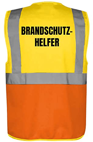 Fassbender-Druck WARNWESTEN - Sicherheitsweste GELB mit Taschen und Reißverschluss nach EN ISO 20471 zertifiziert - Warn Weste für BRANDSCHUTZHELFER - Unisex mit hochwertigem Reflektorstreifen