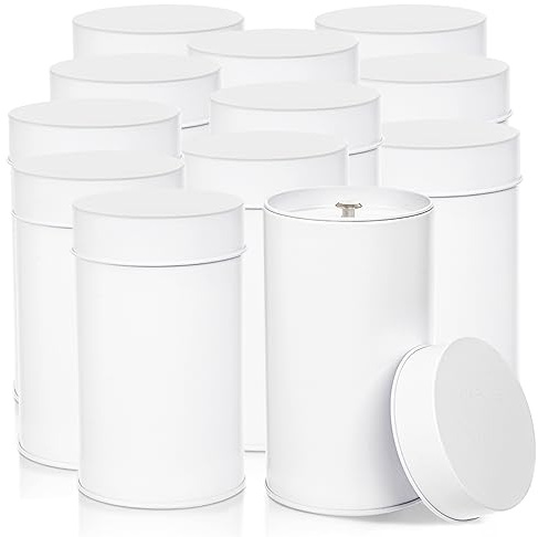 Yesland 12 Pack Tea Tin Canister with Airtight Double Lids, 17 Fluid oz Tea Storage Organizer Tin Can Small Round Kitchen Canisters for Loose Tea, Coffee, Candy, Herbs and Spices - White