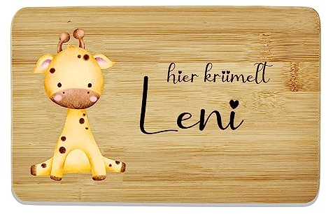 Bl4ckPrint Kinder Frühstücksbrettchen personalisierbar mit Name - Jausenbrett mit Gravur - Frühstücksbrettchen Kinder - Individuelles Holzbrettchen mit niedlichem Tiermotiv & Namen