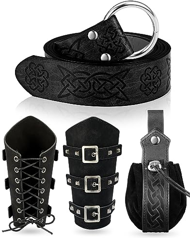LEIFIDE Mittelalter Wikinger Gürtel Leder Gürteltasche Kunstleder Armschützer Renaissance Zubehör Wikinger Kostüm Leder Armschienen Mittelalter Tasche Ritter Gürtel für Halloween Messe Cosplay,