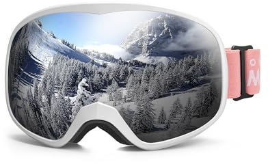 OutdoorMaster Owl Lunettes de snowboard,lunettes de ski antibuée pour enfants,protection 100% UV(cadre blanc+lentilles VLT 10% grises)