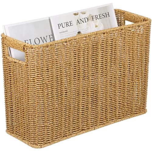Cabilock Handgeflochtener Zeitschriftenkorb Schmaler Halter Aus Wasserhyazinthe Korbgeflecht Mit Griffen Rechteckiger Hoher Gewebter Aufbewahrungskorb Für,Kaffee,38x26cm,IP21C2017XD0