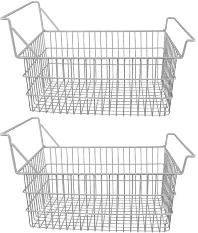 Ozgkee 2 Stück Gefrierkörbe für Gefriertruhen, Haushaltsdraht-Aufbewahrungskörbe, Organizer mit Hohen und Niedrigen Griffen für den Küchen- und Speisekammerschrank (50 x 27 cm /