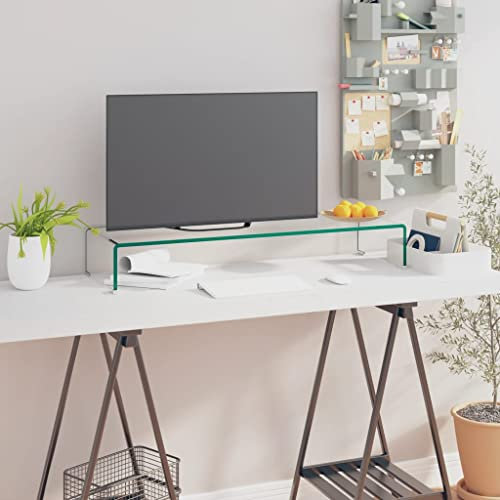 fernsehschrank,tv Board Weiss,tv Board,fernsehschrank Weiss,TV-Tisch/Bildschirmerhöhung Glas Transparent 90x30x13 cmfernsehschrank weiß,fernseherschrank,tv Board,