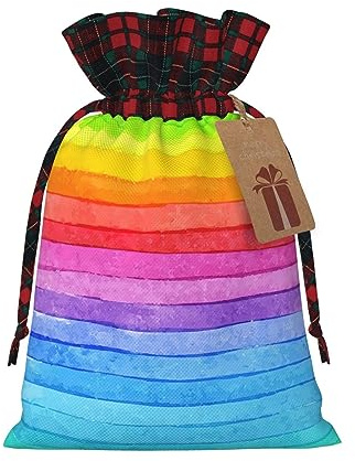 ZISHAK Geschenktasche aus Stoff, gestreift, in Regenbogenfarben, zart gestylt für besondere Anlässe, ideal für Festivals, Jubiläen