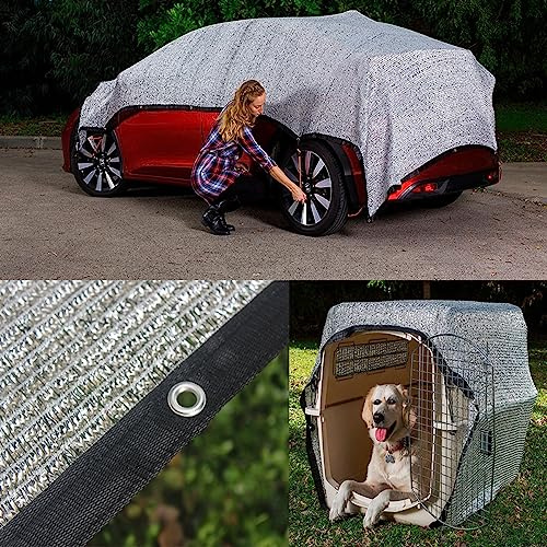 Etomvoop Car Shade Net for Dogs, 3 x 2 m, Aluminum Net, 85% Heat Protection Hood, UV Reflective Protection, Sun Protection, Aluminum Shade Cloth Cover for Greenhouse, Dog, Animals