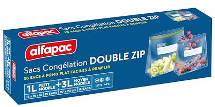 alfapac - Borse per congelamento con chiusura doppia zip unisex - ermetiche e riutilizzabili - Protettori e conservanti - 15 x 1L e 15 x 3L