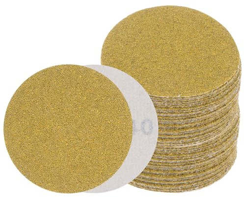 Kozelo 50pcs No Hole Sanding Discs- [ 3 Inch 40 Grit ] Round Hook and Loop Grip Sanding Pads Sheet Sandpaper for Automotive Woodworking Metal Polishing Use| Gold, Aluminum Oxide