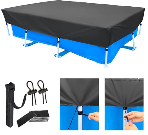 300 x 200 cm Rectangular Pool Cover 3x2 m Frame Rectangle Pool Tarpaulin for Above Ground Frame Pool Easy Set Pool Protector Solar Pool Covers Summer & Winter Rainproof, Dustproof, UV-Resistant