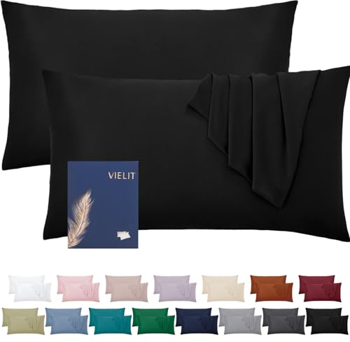 Kissenbezug 40 x 80 Öko-Zertifikat Weich Kopfkissenbezug 40x80 2er Set Mikrofaser Kopfkissen 40x80 Bezug Schwarz Kissenhülle Für Kissen 40x80 Resistent Hypoallergen Vielit