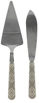 Tårtspade kakkniv fransk grå med mönster av rostfritt stål/akryl lantställe shabby chic look vintage nostalgi