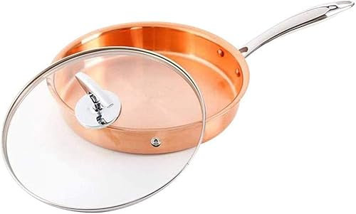 GQQDDD Antihaftbeschichtete Kupferpfanne Mit Glasdeckel Und Kühlem Griff, Pfanne Aus Reinem Kupfer – Mit Deckelpfanne(Size:22cm)