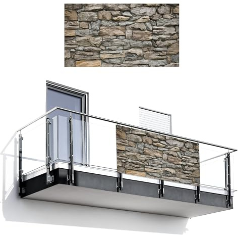 MuchoWow© Balkon Sichtschutz Einseitig Groß Terrassen Gartenzaun | 110x200 cm - Balkonfächer ohne bohren Wetterfest für Zaun Terrasse Balkonbespannung Seitenschutz Steine - Steinoptik - Grau