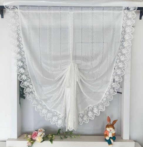 Vordesack Moderne Margeriten Jacquard Römische Raffrollo Streifen Blumen Muster Gardinen mit Spitze Stickerei Raffgardine mit Schlaufen Wohnzimmer Küche 1 Stück #1 HxB 140x100cm