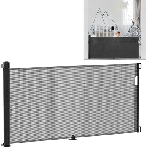 VA-Cerulean Treppenschutzgitter Türschutzgitter Ausziehbar für Kinder und Baby, 300 cm Abschließbar Hundeschutzgitter Barriere,Treppenschutzgitter Absperrgitter für Haustiere, Schwarz