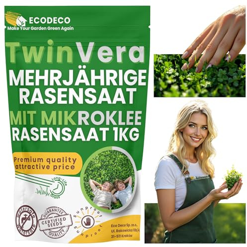EcoDeco Mikroklee Samen Rasen - Klee Samen Mischung 1 kg für 40 m² - Geeignet für Trockene und Nährstoffarme Böden - Ideal für Zierrasen und Öffentliche Parks | Geeignet für Trockene und Nährstoffarme Böden - Ideal für Zierrasen und Öffentliche Parks