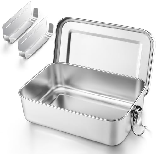Onader Brotdose mit Fächern, Edelstahl Lunchbox Bento Box mit Deckel 1400ml | Brotzeitdose mit Abnehmbar Trennwand für Kinder Erwachsene, Picknick, Schule und Unterwegs, Auslaufsicher & Spülmaschinenfest