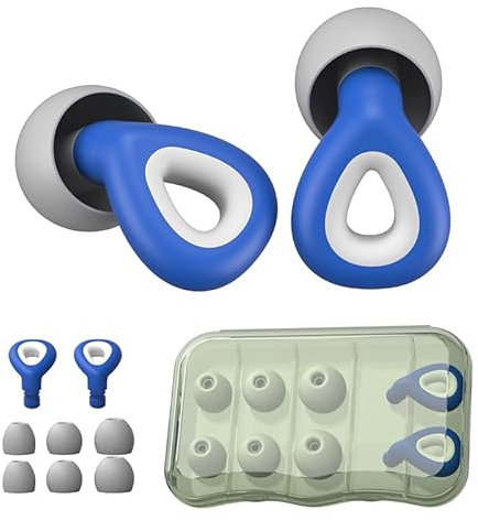 Ohrstöpsel für Schlaf und Konzentration, wiederverwendbare, geräuschunterdrückende Ohrstöpsel, mit schwimmender und wasserabweisender Funktion (Blau, Beinhaltet drei Größen: S, M und L)
