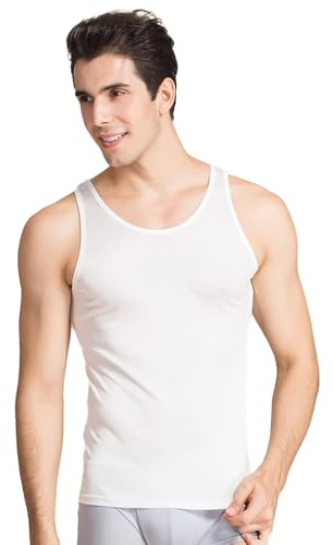 BrightGlow Tanktopp av silke män ärmlös t-shirts shapewear undertröja sport ärmlös skjorta sömlös kompressionströja ärmlös med rund hals sportunderkläder män t-shirt, Vit, XL