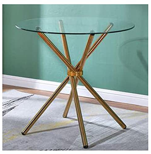 Mesa de comedor redonda de cristal con patas de metal cromado, mesa de cocina que ahorra espacio para restaurantes, pub, oficina y cafetería, 80 cm de diámetro, diseño moderno (color: transparente)