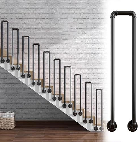 BODHIS Ringhiere per Scale a chiocciola, corrimano a Forma di U, Montaggio Laterale, ringhiera in Ferro battuto Industriale per Scale Interne/gradini Esterni (Nero 70 cm/27,5 p
