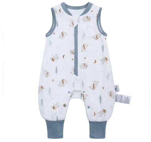 Babysovsäck med fötter 1,0 ToG perfekt för vår och höst, babysovsäck 100 % bomull, året runt-komfort för ditt barn (björn, M/75–85 cm)