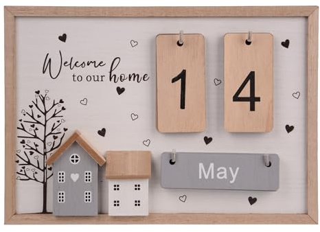 UNUS Holzkalender Rustikaler Deko-Kalender aus Holz, Tischkalender | Tageszähler, nachhaltig, ganzjährig nutzbar, Wandkalender