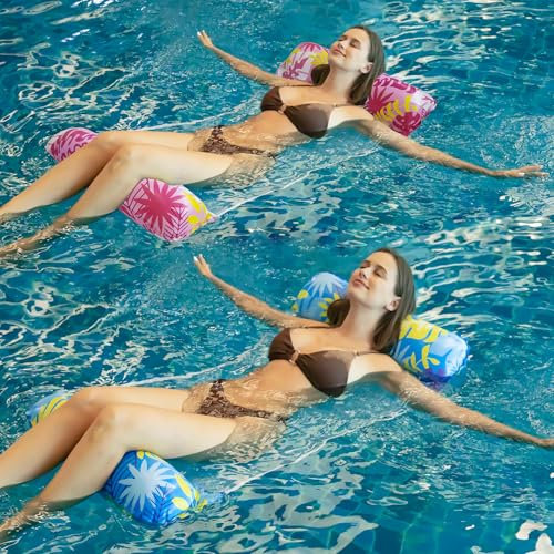 Xndryan Pool Hammock Inflatable Pool Floats, 2 Pack Water Hammock Inflateble Hammock with a Manual Air Pump Relaxing Pool Lounger Inflatable Chair Swimming Pool Inflatables for Adults