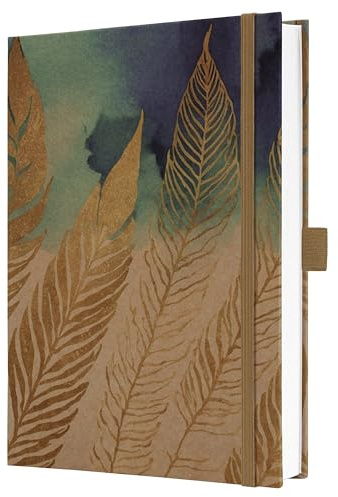 Sigel JN859 Carnet de notes Jolie - Pure Feathers - ligné - 100 g/m² - environ A5 - brun/bleu/gold - couverture rigide - 192 Seiten - certification FSC
