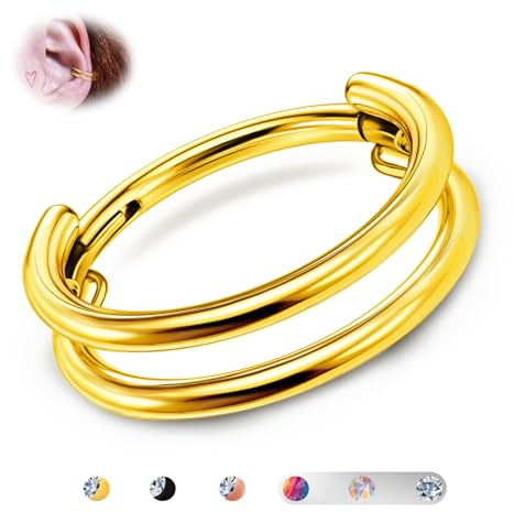 BodyBonita G23 Titan Knorpel Ohrring Gestapelter Clicker 16G Doppelt Septum Piercing Conch Shmuck Tragus Daith Helix Ohrringe Nasenring Creolen für Frauen Männe Gold 8 mm