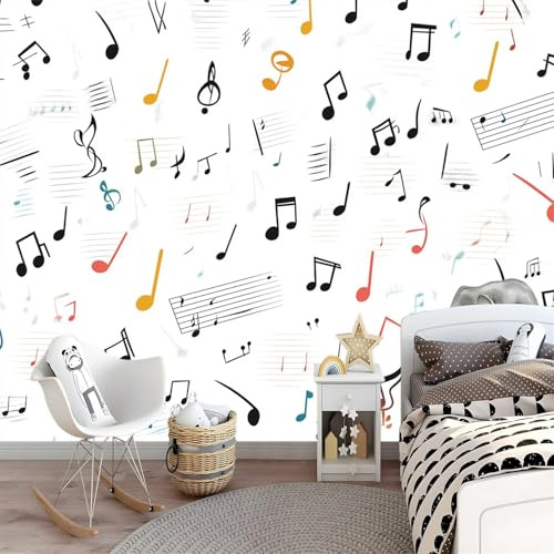 Papel de Pared Sencillo Música Notas Decoración De Pared Oficina Salón Dormitorio 200 x 140 cm Papel Pintado Tejido No Tejido Decoración Papel Tapiz Papel Pared Negro Color