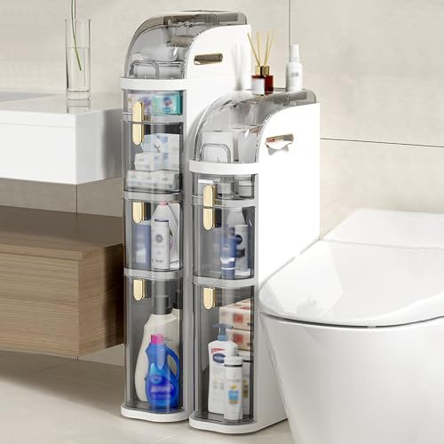 MEWVABKW Schmaler Lagerschrank mit durchsichtigen Schubladen für kleine Räume, 7-stufiger Schrank für Badezimmer, Küche, Wäscherei, Wohnzimmer, Nizer mit Griff und Rollen, schmale seitliche Eckeinhei