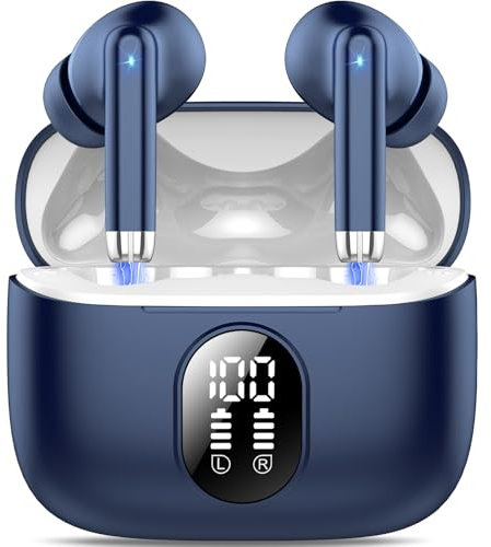 QXQ Écouteurs Bluetooth 5.4, 2025 Nouveau Ecouteurs sans Fil avec HiFi Stéréo, 40H Mini Oreillette sans Fil ENC Réduction Antibruit Mic Casque Bluetooth, IP7 Étanche Ecouteurs Bleu, pour Android iOS