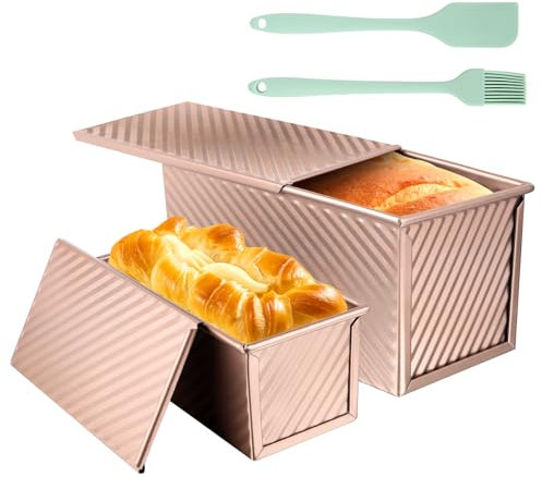 Moules pour la pâte à pain,Lot de 2 moules à pain grillé avec couvercle,Assiette à Gâteau Rectangulaire,En aluminium et acier inoxydable,ideal pour Faire des Baguettes et des Brownies à Sandwich