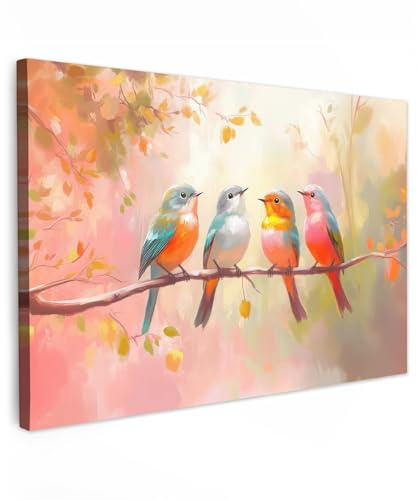 MuchoWow© Impression sur Toile Decoration Murale Peinture 30x20 cm Tableaux Decoratifs Muraux Déco Chambre Tableau Salon Oiseaux - coloré - Branche