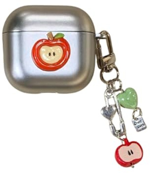 Custodia per auricolari elettroplaccata per AirPods 4, design creativo divertente con motivo mela con portachiavi, per ragazze e ragazzi, custodia protettiva per Air Pod 4a generazione