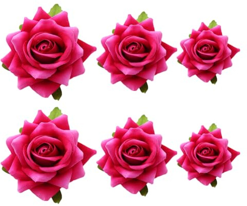 6 Stück Rosen-Brosche, verschiedene Größen, mexikanische Blumen-Haarspangen, Haarnadel, Krokodilklemmen, Haarspangen, Rose, Hochzeits-Kopfschmuck, Haarschmuck für Damen, Hot Pink