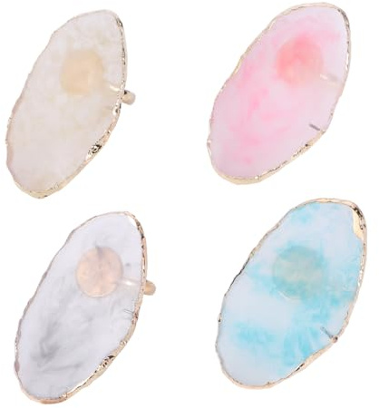 WRITWAA Nail Art Ring Plate 4pcs Mini Finger Ring Pallet Set with Agate Pattern, Milky Tea, Grey, Pink, Blue Colors for Manicure Paint Mixing and Diy Nail Gel Polish