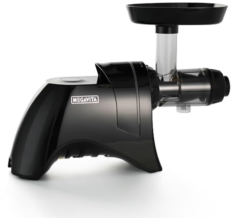 MEGAVITA Slow Masticating Juicer Extractor, Horizontal Cold Press Juicer for Hard Fruits & Vegetables, BPA-Free, Quiet Motor, Easy to Clean, Black