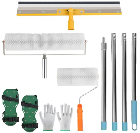 Self-Levelling Tool Kit, Spiked Roller Self Levelling with 160cm Extension Pole, Spike Shoes, Epoxy Floor Paint Tool, Stainless Steel Scraper