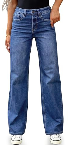 BMSTAY Women's High Waisted Straight Leg Jeans Stretchy Wide Leg Bootcut Denim Pants 2026 Trendy, Darkblue Large